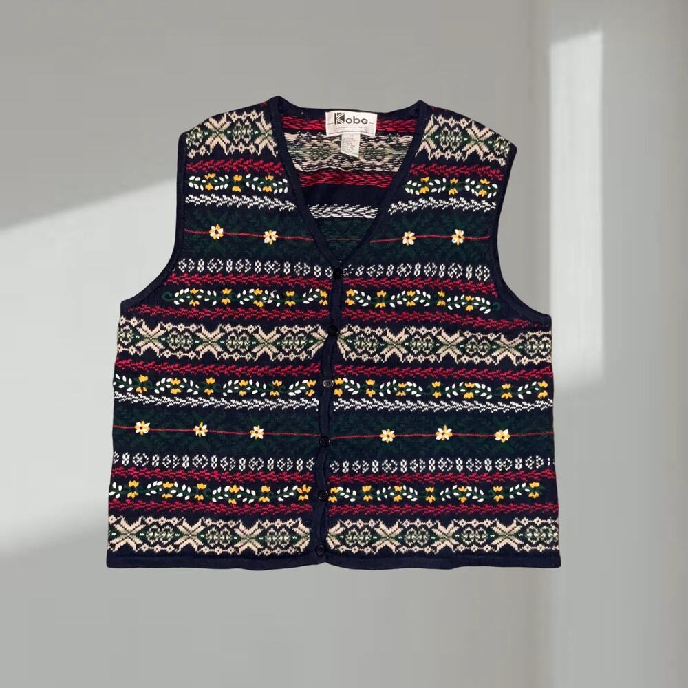 Kobe Vest – Vintage Fair Isle Floral Sweater Vest (2X)
